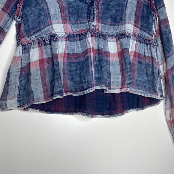 GB Womens Top Size S Blue Plaid Long Sleeve V-Neck Casual Pullover Blouse - Picture 8 of 12